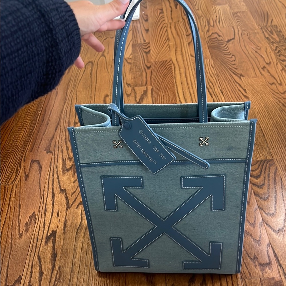 Off-White Arrow Tote in Dusty Blue